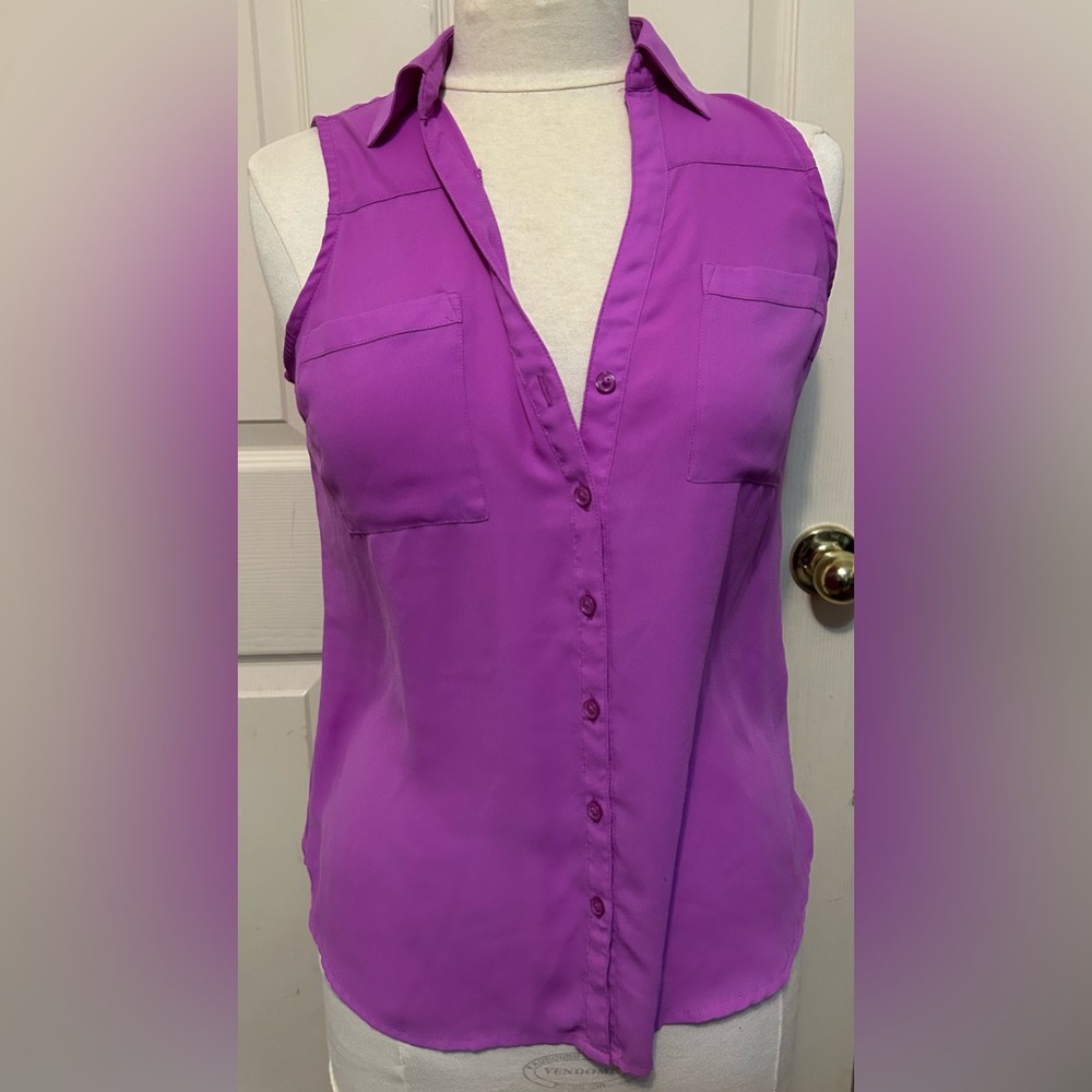 Express small sleeveless purple vneck collared button up top